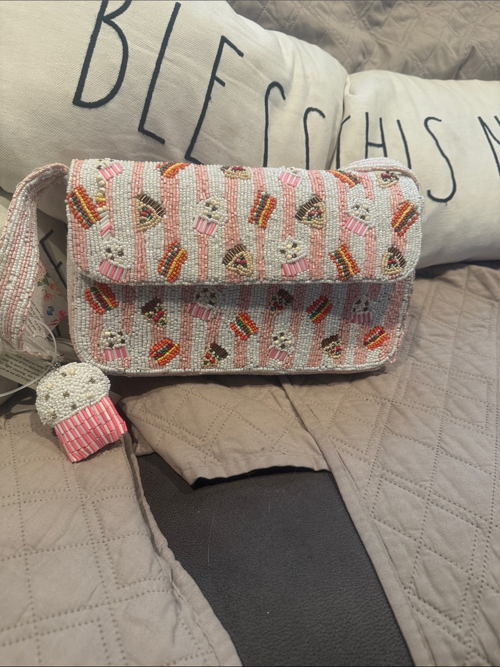 Beaded Pink Cupcake Crossbody Bag